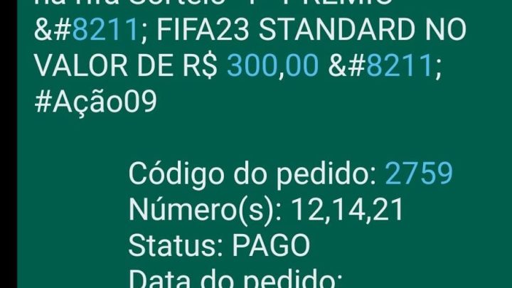 Sorteio  1º PRÊMIO – FIFA23 STANDARD NO VALOR DE R$ 300,00 – #Ação09